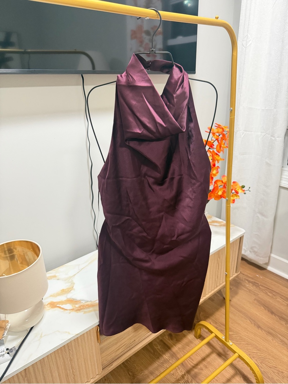 Zara Plum Halter Satin Mini Dress